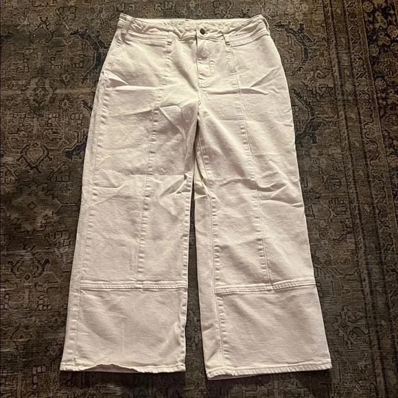 Anthropologie Pilcro Cuffed Crop High-Rise Wide-Leg Jeans Size 33 P Cream - Picture 11 of 15